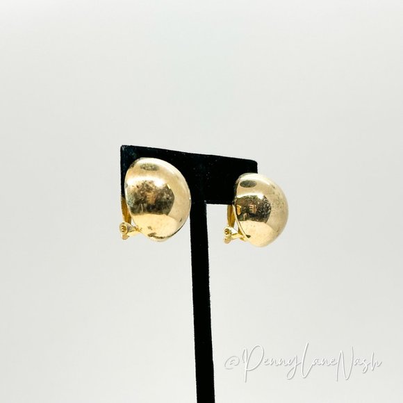 Vintage Gold Single Half Circle Dome Earrings - Picture 2 of 5